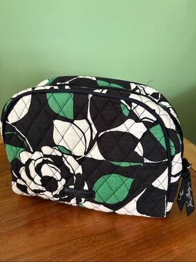 Vera Bradley Black, White & Green Quilted Floral Cosmetic Pouch